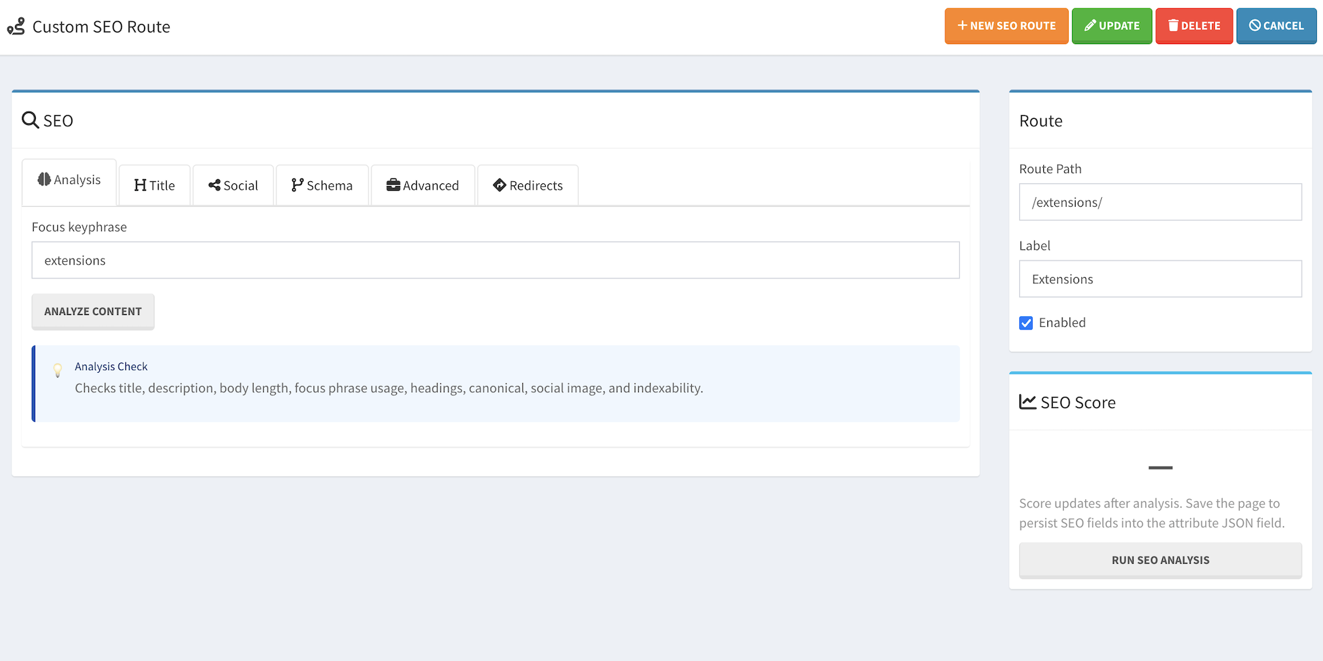 alt="Custom SEO Route edit form"