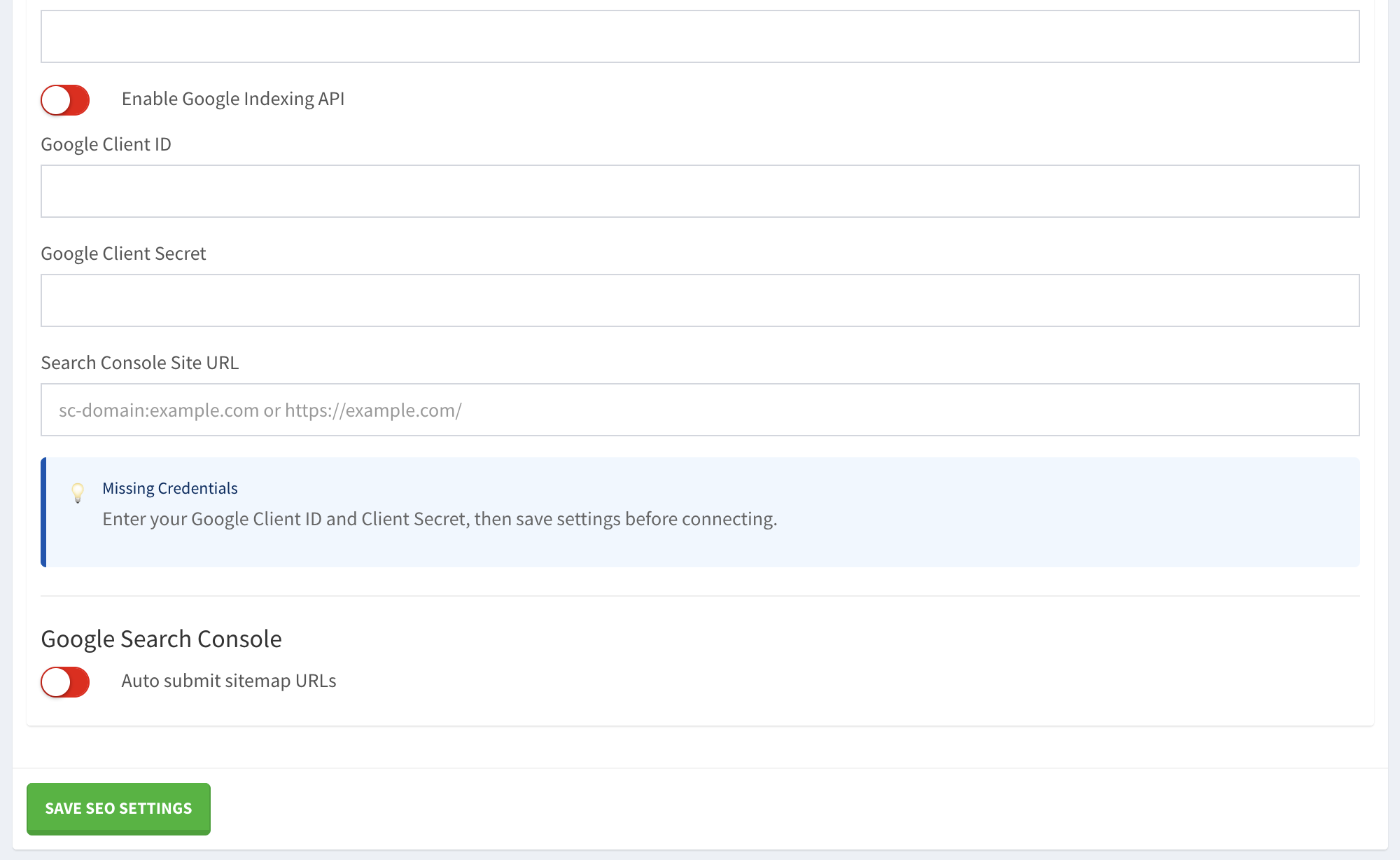 alt="Google Search Console settings"