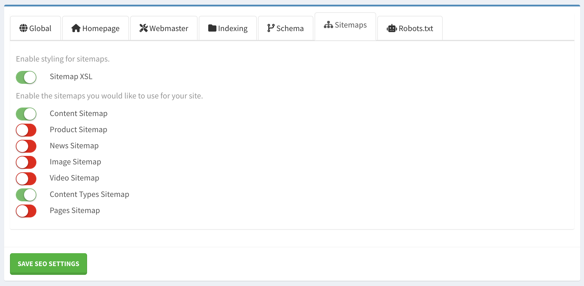 alt="XML sitemap settings"